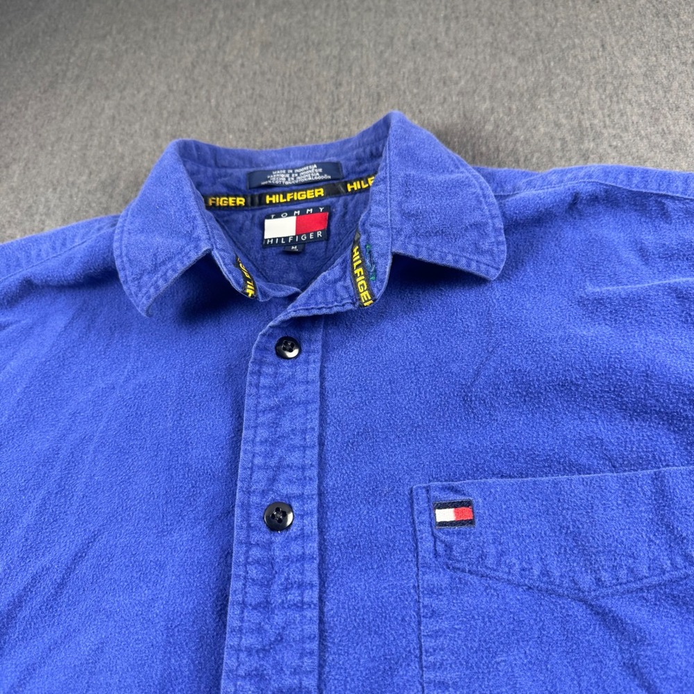 Tommy‎ Hilfiger Mens Flannel Button Down Shirt Blue Long Sleeve Cotton Medium